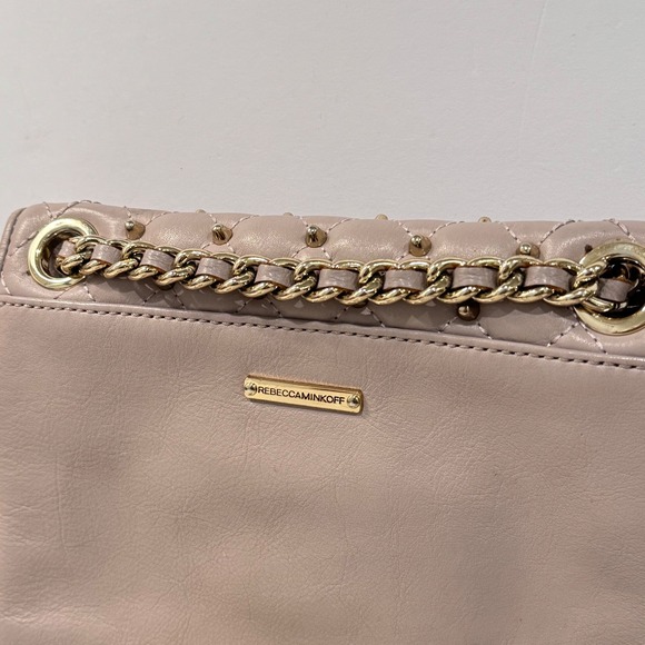Rebecca Minkoff Studded Quilted Leather shoulder Crossbody Bag Pale Mauve Chain - Picture 7 of 12